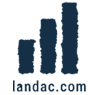 landac logo, three blurry and vertical blue lines with landac.com text below it